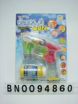 BUBBLE GUN W/FLASHING MUSIC 1 BOTTLE WATER,