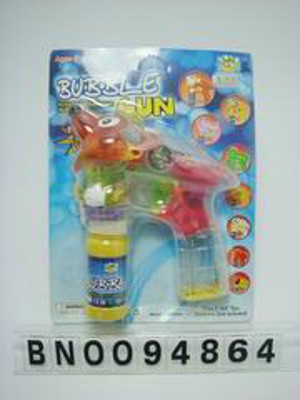 BUBBLE GUN W/FLASHING MUSIC 1 BOTTLE WATER,