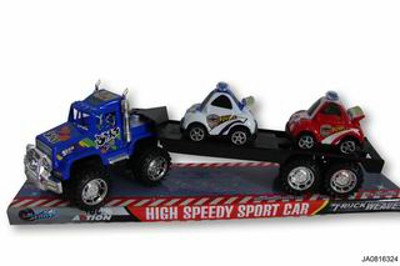 FRICTION TRUCK W/TWO PULL BACK POLICE CARS,