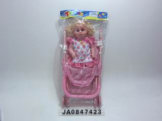 16 INCH BABY CARRIAGE W/ DOLL,
