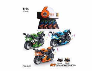 1：14 ALLOY PULL BACK MOTOCYCLE 12PCS,
