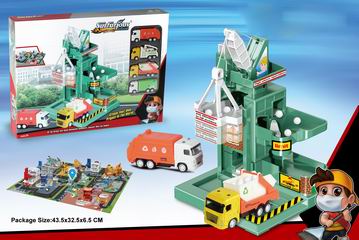 THE SANITATION CRANE +48PCS PUZZLE W/4PCS ALLOY CAR,