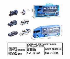 CONTAINER TRUCK & 6PCS ALLOY CAR W/MUSIC & LIGHT,