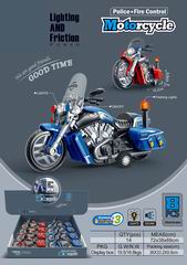 FRICTION POLICE & FIRE TRUCK MOTORCYCLE W/LIGHT & SOUND 8PCS,