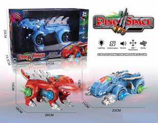B/O DEFORMATION DINOSAUR CAR W/LIGHT & MUSIC & SPRAY,
