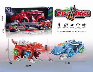 B/O DEFORMATION DINOSAUR CAR W/LIGHT & MUSIC & SPRAY,