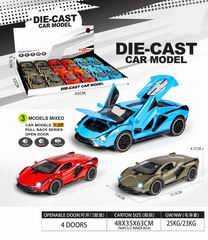 1:28 PULL BACK DIE-CAST CAR W/LIGHT & MUSIC 12PCS,