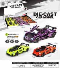 1:28 PULL BACK DIE-CAST CAR W/LIGHT & MUSIC 12PCS,