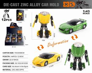 1:43 DEFORMATION SLIDE DIE-CAST CAR 12PCS,