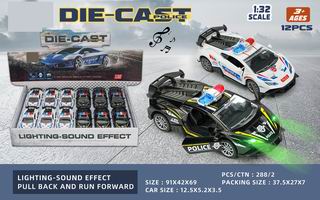 1:32 PULL BACK DIE-CAST CAR W/LIGHT & MUSIC 12PCS,