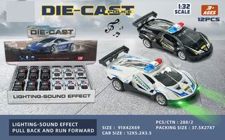 1:32 PULL BACK DIE-CAST CAR W/LIGHT & MUSIC 12PCS,
