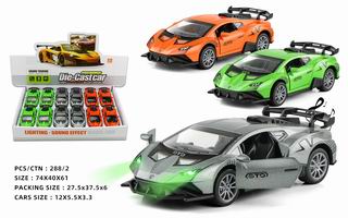 1:32 PULL BACK DIE-CAST CAR W/LIGHT & MUSIC 12PCS,