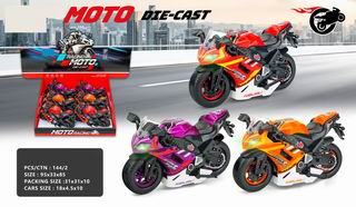 1:12 PULL BACK DIE-CAST MOTORCYCLE W/LIGHT & MUSIC 6PCS,