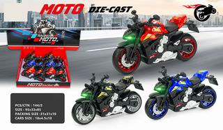 1:12 PULL BACK DIE-CAST MOTORCYCLE W/LIGHT & MUSIC 6PCS,