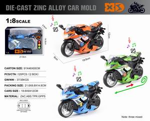 1:8 PULL BACK DIE-CAST MOTORCYCLE W/LIGHT & SOUND,