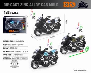 1:8 PULL BACK DIE-CAST MOTORCYCLE W/LIGHT & SOUND,