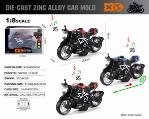 1:8 PULL BACK DIE-CAST MOTORCYCLE W/LIGHT & SOUND,