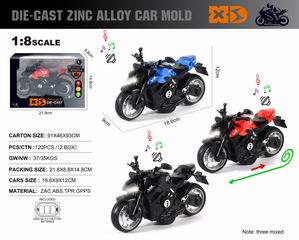 1:8 PULL BACK DIE-CAST MOTORCYCLE W/LIGHT & SOUND,