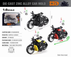 1:8 PULL BACK DIE-CAST MOTORCYCLE W/LIGHT & SOUND,