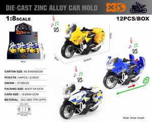 1:8 PULL BACK DIE-CAST MOTORCYCLE W/LIGHT & SOUND 12PCS,
