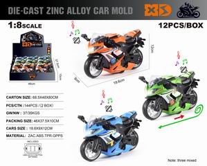 1:8 PULL BACK DIE-CAST MOTORCYCLE W/LIGHT & SOUND 12PCS,