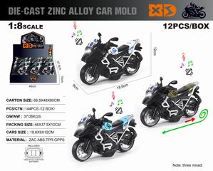 1:8 PULL BACK DIE-CAST MOTORCYCLE W/LIGHT & SOUND 12PCS,
