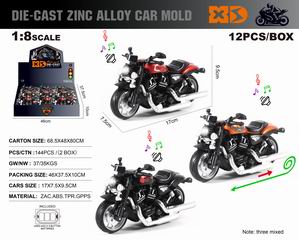 1:8 PULL BACK DIE-CAST MOTORCYCLE W/LIGHT & SOUND 12PCS,