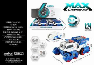 1:24 2 IN 1 CATAPULT DIE-CAST CAR W/LIGHT & MUSIC 6PCS,