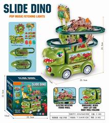 B/O DINOSAUR CLIMB STAIRS CAR W/LIGHT & MUSIC,