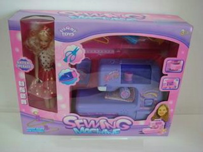 SEWING MACHINE W/DOLL. W/B,